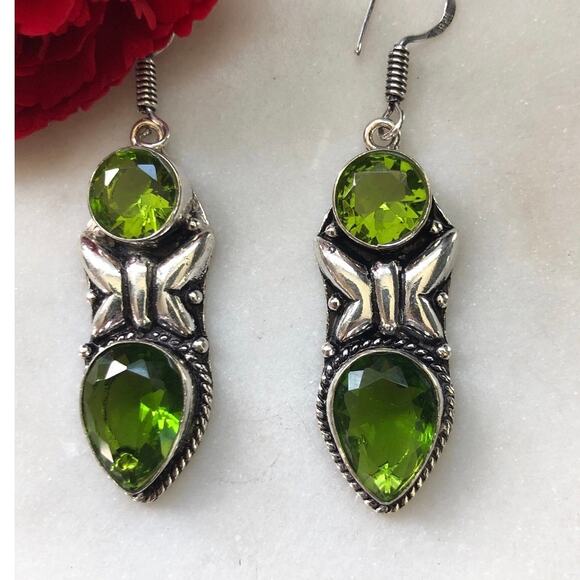 925 Sterling Peridot Butterfly Dangle Earrings - Picture 1 of 6